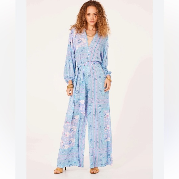 Jen's Pirate Booty NWOT Blue and Purple Hyacinth Wide Leg Jumpsuit - Picture 1 of 13